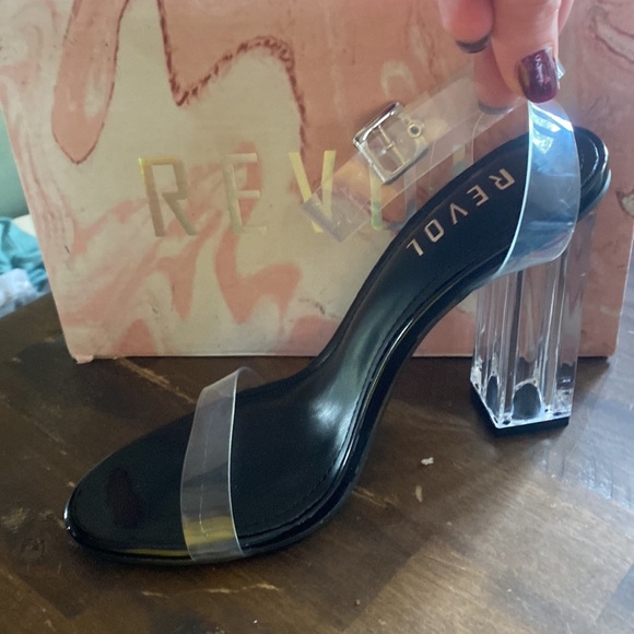 REVOL Clear Strap Block high Heel Sandals transparent heels - Picture 2 of 10